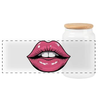 Pop Art Lippen Glanz - Panorama Keksdose mit Holzdeckel - Weiß - Vorne