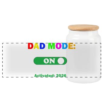 Mode Papa : ON Activé en 2026 - Cadeau Nouveau Papa - Boîte à biscuits avec couvercle en bois - blanc - Devant