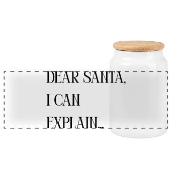 Titel Dear Santa I can explain – Lustiger Spruch - Panorama Keksdose mit Holzdeckel - Weiß - Vorne