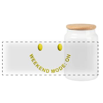 Weekend Mode ON Gute Laune Smile - Panorama Keksdose mit Holzdeckel - Weiß - Vorne