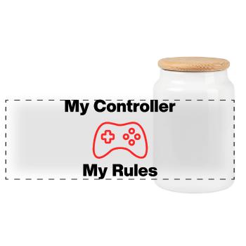 My Controller My Rules, Nerd, Zocker, Meine Regeln - Panorama Keksdose mit Holzdeckel - Weiß - Vorne