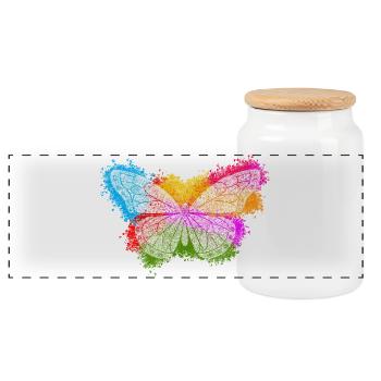Zentangle Butterfly - Panoramic Cookie Jar with Wooden Lid - white - Front
