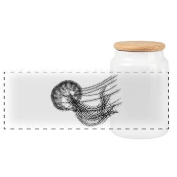 Ocean Mystery – Black & White Jellyfish Art - Panoramic Cookie Jar with Wooden Lid - white - Front