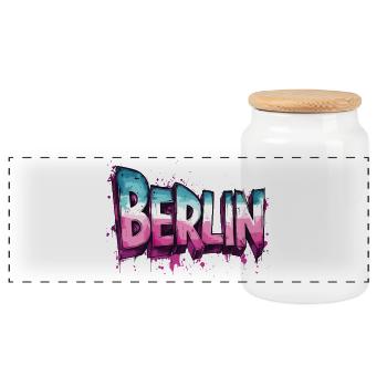 Berlin Graffiti Font Street Art Urban Style - Panoramic Cookie Jar with Wooden Lid - white - Front