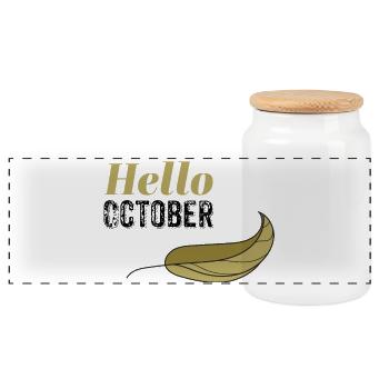 Oktober Goldenes Hallo Blatt-Design - Panorama Keksdose mit Holzdeckel - Weiß - Vorne