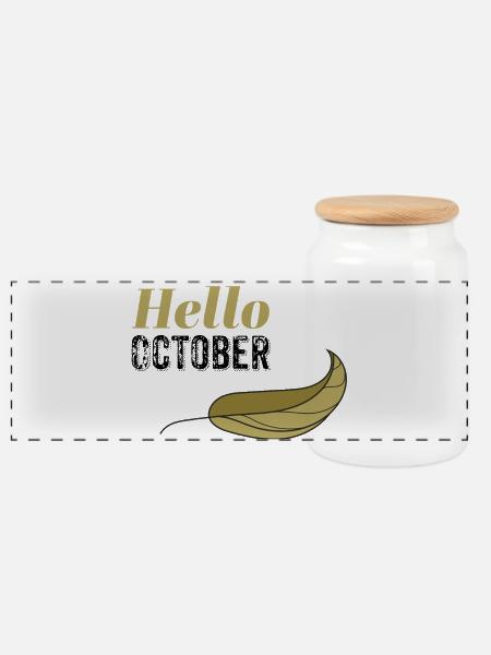 Oktober Goldenes Hallo Blatt-Design - Panorama Keksdose mit Holzdeckel - Weiß