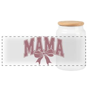 Mama Vintage Schleife – Retro Mama Design - Panorama Keksdose mit Holzdeckel - Weiß - Vorne