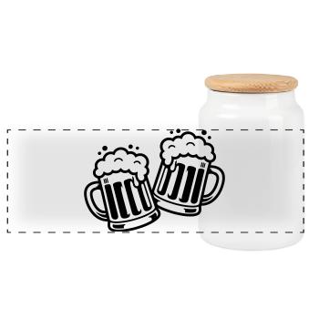Bierkrug Prost Comic Bier - Panorama Keksdose mit Holzdeckel - Weiß - Vorne