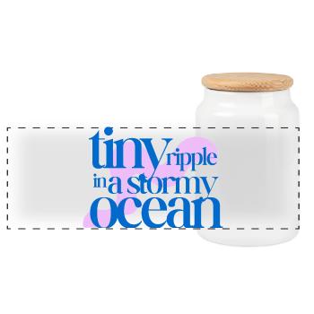 Tiny ripple in a stormy ocean (rosè background) - Panoramic Cookie Jar with Wooden Lid - white - Front