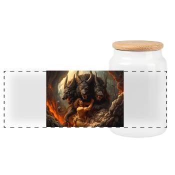 Herakles bringt Cerberus aus der Unterwelt - Panorama Keksdose mit Holzdeckel - Weiß - Vorne