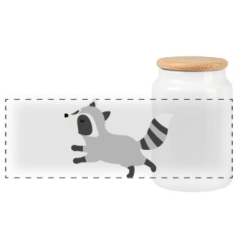 Süßer laufender Waschbär minimalistischen Stil - Panorama Keksdose mit Holzdeckel - Weiß - Vorne