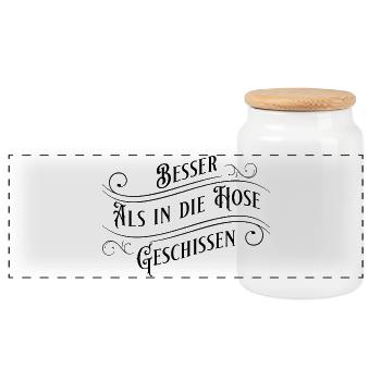 Besser als in die Hose Geschissen - Panorama Keksdose mit Holzdeckel - Weiß - Vorne