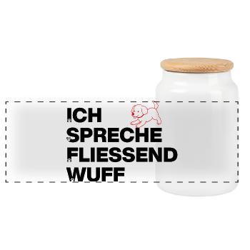 JE PARLE COURAMMENT OUAF, PUISSANCE CANINE ! AMOUREUX DES CHIENS - Boîte à biscuits avec couvercle en bois - blanc - Devant