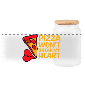 Pizza Won't Break My Heart Food Love Humor - Panoramic Cookie Jar with Wooden Lid - white - Front