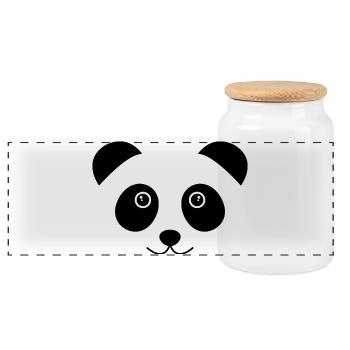 Panda face - Panoramic Cookie Jar with Wooden Lid - white - Front