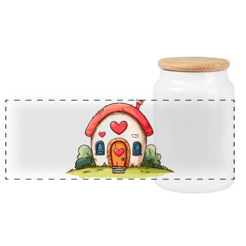 Herzhaus Cartoon-Liebe - Panorama Keksdose mit Holzdeckel - Weiß - Vorne