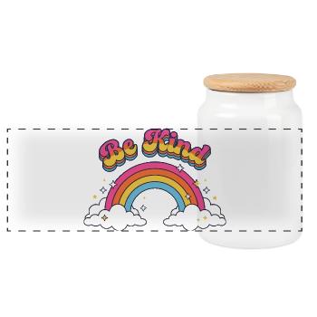 Be Kind Retro Rainbow Positive Vibes - Panoramic Cookie Jar with Wooden Lid - white - Front