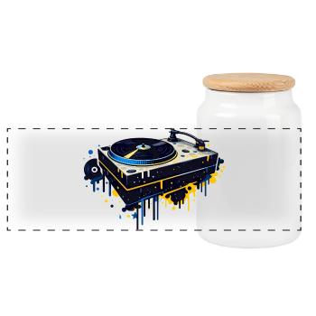 Graffiti Turntable Design - Panoramic Cookie Jar with Wooden Lid - white - Front