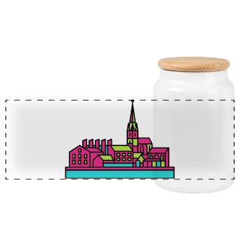 Norrkoping City Skyline Industrial Landscape Art - Panoramic Cookie Jar with Wooden Lid - white - Front