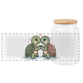 Couple de tortues amoureux animaux La Saint-Valentin - Boîte à biscuits avec couvercle en bois - blanc - Devant