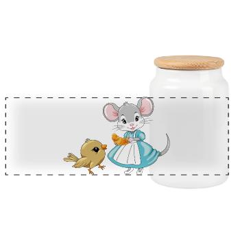 Little_mouse_is_sharing_a_croissant_with_a_bird - Panorama Keksdose mit Holzdeckel - Weiß - Vorne