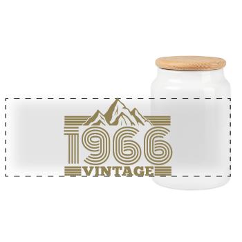 60. Geburtstag Jahrgang 1966 Vintage Berge Wandern - Panorama Keksdose mit Holzdeckel - Weiß - Vorne