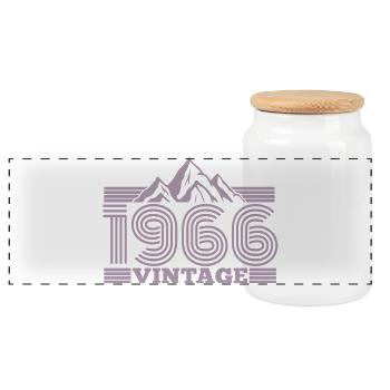 60. Geburtstag Jahrgang 1966 Vintage Berge Wandern - Panorama Keksdose mit Holzdeckel - Weiß - Vorne