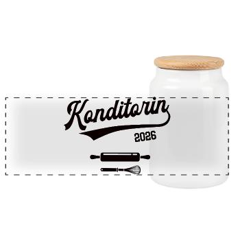 Confectioner 2026 Occupation Confectioner Confectionery Trainee - Panoramic Cookie Jar with Wooden Lid - white - Front