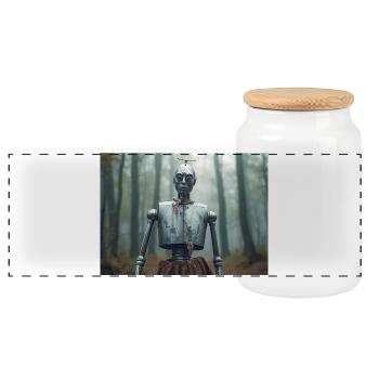 The Tin Man, A Metal Body Longs for Heart - Panoramic Cookie Jar with Wooden Lid - white - Front