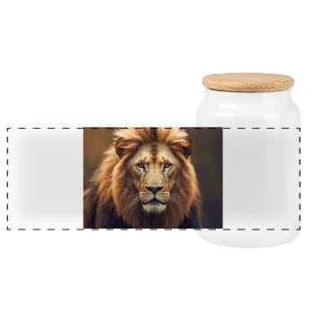 lion male portrait strengthl animal alpha predator - Panoramic Cookie Jar with Wooden Lid - white - Front