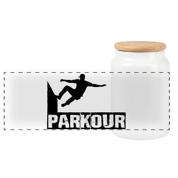 parkour - Panoramic Cookie Jar with Wooden Lid - white - Front
