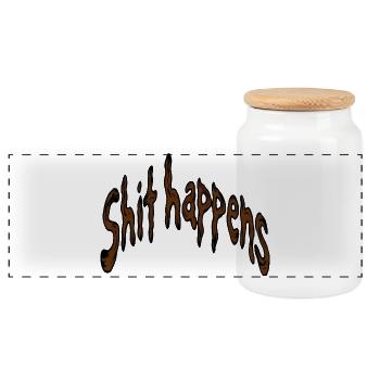 Shit Happens Typografie - Panorama Keksdose mit Holzdeckel - Weiß - Vorne
