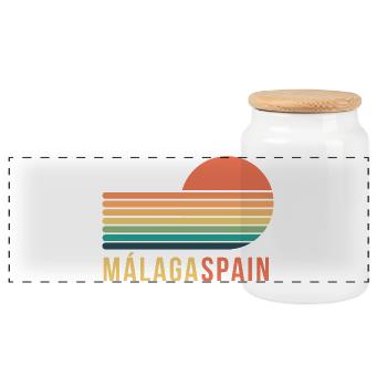 Málaga, Spain - Panoramic Cookie Jar with Wooden Lid - white - Front