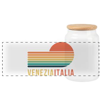 Venice Italy - Panoramic Cookie Jar with Wooden Lid - white - Front