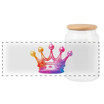Watercolor CrownCrown - Panoramic Cookie Jar with Wooden Lid - white - Front