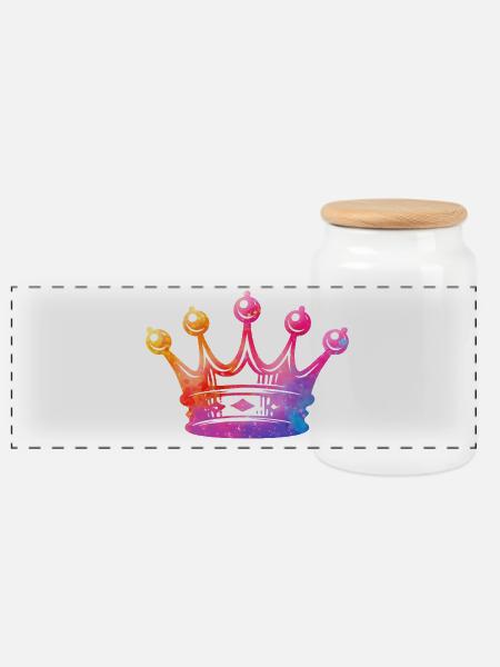Watercolor Crown Art - Panoramic Cookie Jar with Wooden Lid - white