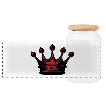 Red crown silhouette - Panoramic Cookie Jar with Wooden Lid - white - Front