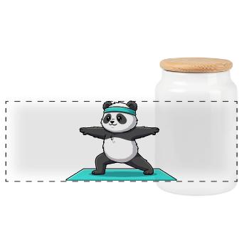 Yoga-Panda-Bär macht Krieger-Pose - Panorama Keksdose mit Holzdeckel - Weiß - Vorne