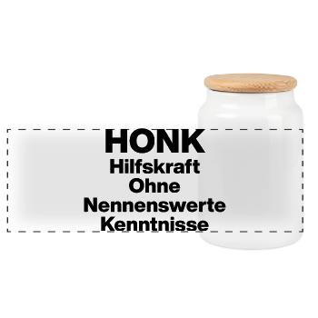 HONK AUXILIARY ILL WITHOUT NERWERT KNOWLEDGE. SARCASM - Panoramic Cookie Jar with Wooden Lid - white - Front