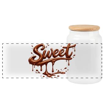 Lettrage chocolat sucré - Boîte à biscuits avec couvercle en bois - blanc - Devant