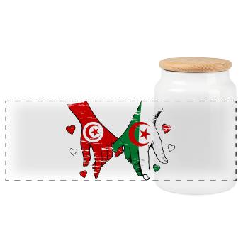 Tunisie-Algérie Drapeau main dans la main - Boîte à biscuits avec couvercle en bois - blanc - Devant