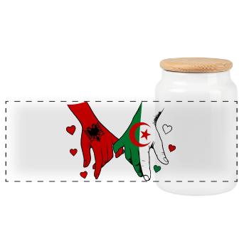  Albanien Algerien Flagge Händehalten - Panorama Keksdose mit Holzdeckel - Weiß - Vorne