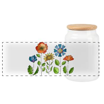 Flowers - Panoramic Cookie Jar with Wooden Lid - white - Front