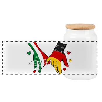 Italien Deutschland Flagge Händehalten used - Panorama Keksdose mit Holzdeckel - Weiß - Vorne
