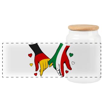 Germany Italy Flags Holding Hands - Panoramic Cookie Jar with Wooden Lid - white - Front