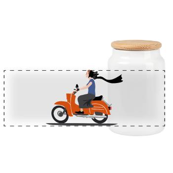 SERBSKA HOLCA MOPED - Panorama Keksdose mit Holzdeckel - Weiß - Vorne