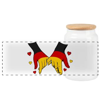 Germany Flag Holding Hands - Panoramic Cookie Jar with Wooden Lid - white - Front