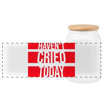 Haven't Cried Today Saying Funny Emotional Irony - Panoramic Cookie Jar with Wooden Lid - white - Front