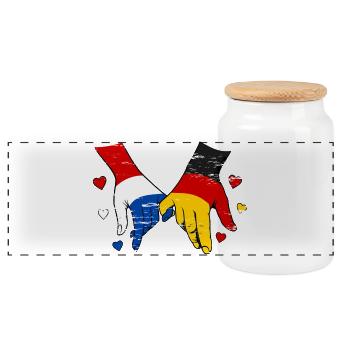 Holland Germany Flag Hands Heart Shape Used - Panoramic Cookie Jar with Wooden Lid - white - Front