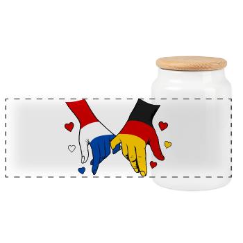 Holland Germany Flag Holding Hands - Panoramic Cookie Jar with Wooden Lid - white - Front